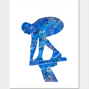 Swimmer male blue art Posters and Art